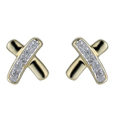 9ct Gold Two Colour Diamond Kiss Earrings
