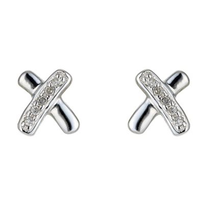 9ct White Gold Diamond Kiss Earrings