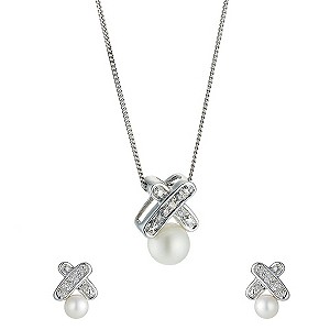 9ct White Gold Diamond and Pearl Kiss Pendant