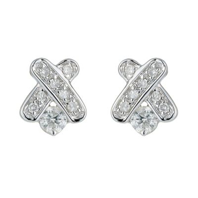 9ct White Gold Pave Set Diamond Kiss Earrings