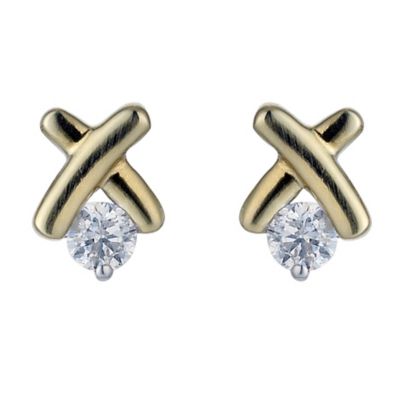 9ct Gold Two Colour Diamond Plain Kiss Earrings