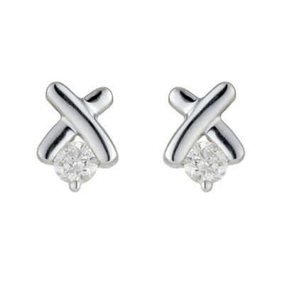 9ct White Gold Diamond Plain Kiss Earrings