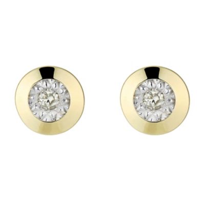 9ct Gold Two Colour Illusion Set Diamond Stud Earrings - Product number 8445311