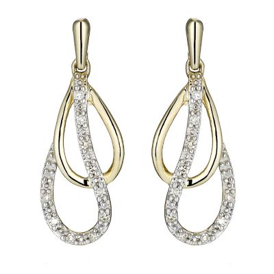9ct Gold Two Colour Diamond Set Double Loop Drop