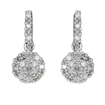 9ct White Gold Diamond Cluster Drop Earrings - Product number 8445389
