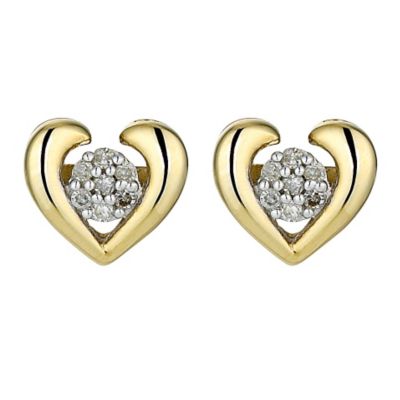 9ct Gold Diamond Set Heart Stud Earrings