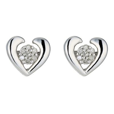 Unbranded 9ct White Gold Diamond Set Heart Stud Earrings