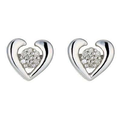 9ct White Gold Diamond Set Heart Stud Earrings