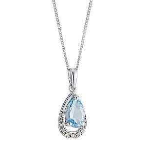Unbranded 9ct White Gold Blue Topaz and Diamond Teardrop