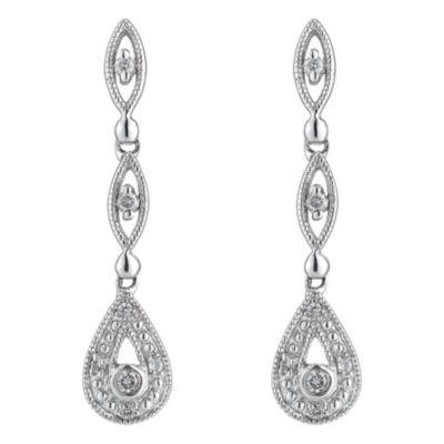 9ct White Gold Pave Set Diamond Milgrain Drop
