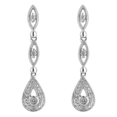 9ct White Gold Pave Set Diamond Milgrain Drop