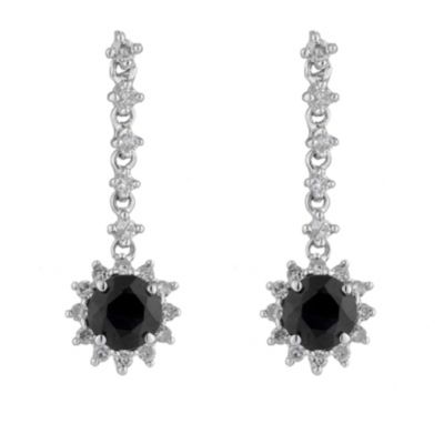 9ct White Gold Black Sapphire and Diamond Drop Earrings - Product number 8445516