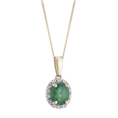 9ct Gold Emerald and Diamond Pendant - Product number 8445524