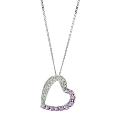 9ct White Gold and Pink Sapphire Open Heart Pendant - Product number 8445532