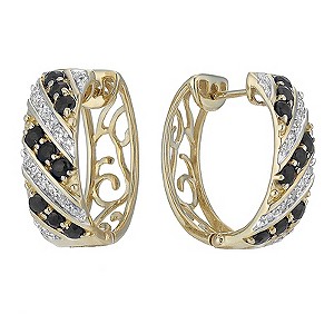 9ct Gold Sapphire and Diamond Set Hoop Earrings