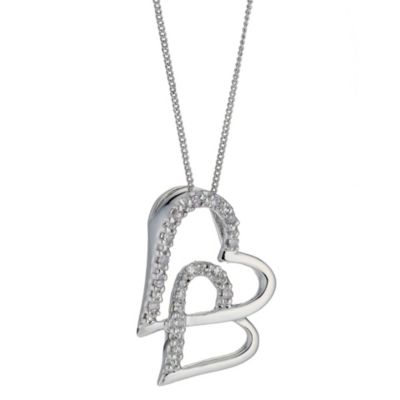 9ct White Gold Diamond Set Double Heart Pendant - Product number ...