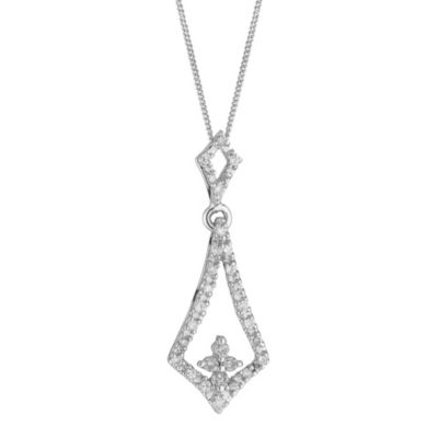 9ct White Gold Diamond Drop Pendant with Four