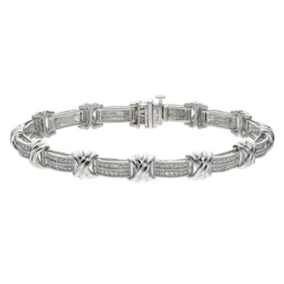 Silver Diamond Set Double Kiss Link Bracelet