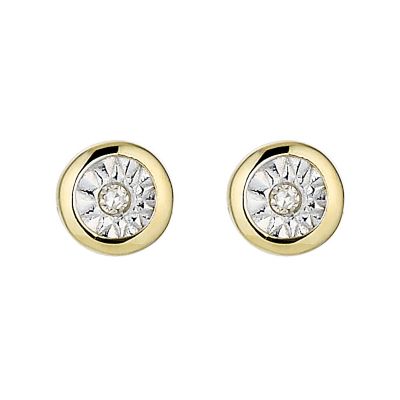 9ct Gold Two Colour Illusion Set Diamond Rub Over Stud Earrings - Product number 8445613
