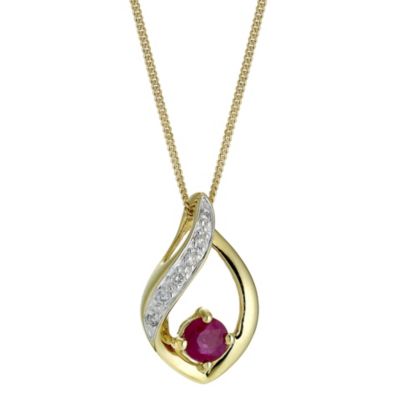 9ct Gold Two Colour Ruby and Pave Diamond
