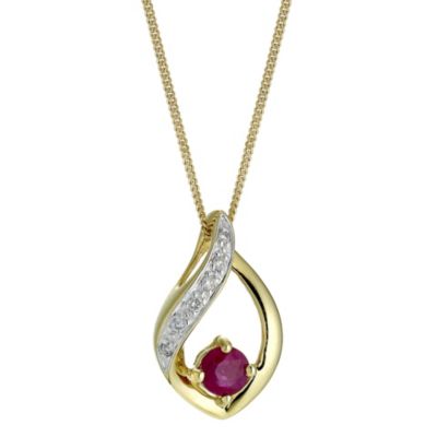 9ct Gold Two Colour Ruby and Pave Diamond