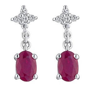 9ct White Gold Ruby and Diamond Drop Earrings