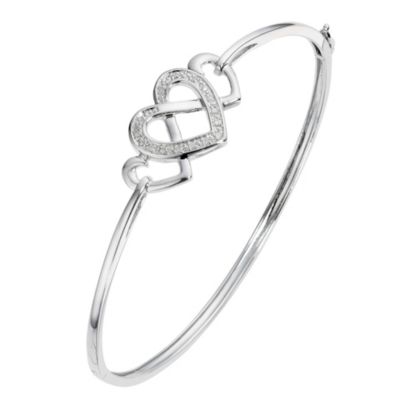 Silver Diamond Set Open Heart Bangle - Product number 8445737