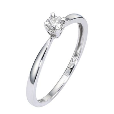 9ct White Gold Diamond Solitaire Illusion Four Claw Ring