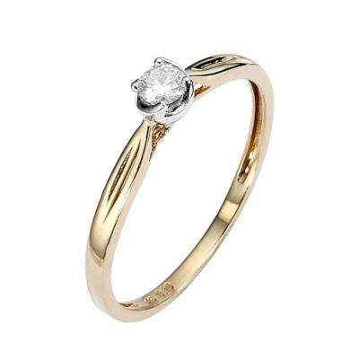 9ct Gold Two Colour Diamond Solitaire Twist Ring