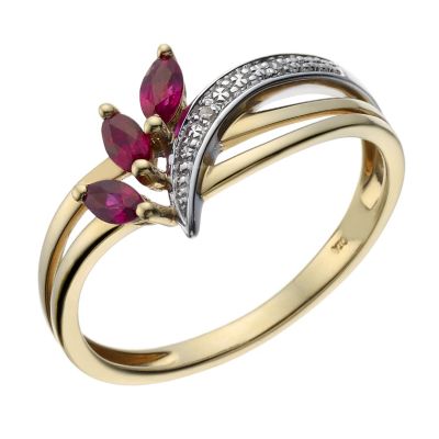 9ct gold Two Colour Marquise Cut Ruby and