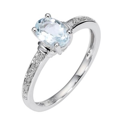 9ct White Gold Aquamarine and Pave Set Diamond Ring