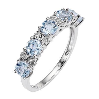 9ct White Gold Aquamarine and Diamond Set Ring - Product number 8447071