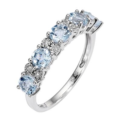 9ct White Gold Aquamarine and Diamond Set Ring