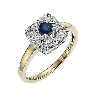 9ct Gold Sapphire and Fifth Carat Diamond Square