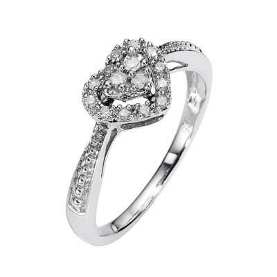 9ct White Gold Diamond Heart Cluster Ring