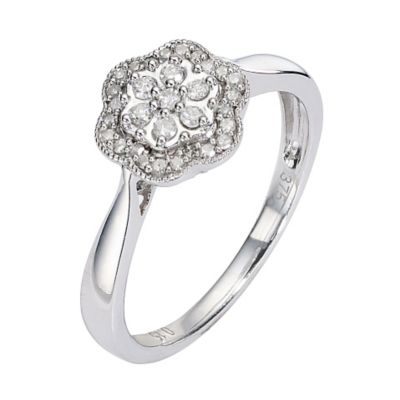 9ct White Gold 0.15 Carat Diamond Rounded Flower