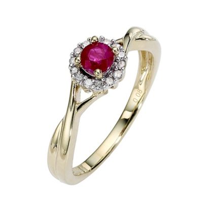 9ct Gold Treated Ruby and Diamond Crossover