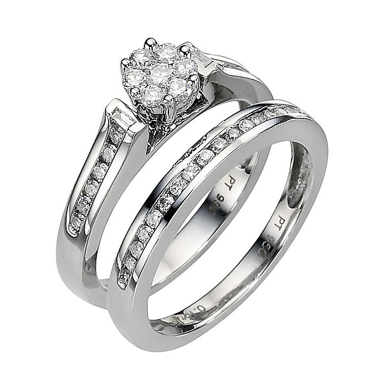 Platinum Half Carat Diamond Flower Cluster Bridal Ring Set - Product ...