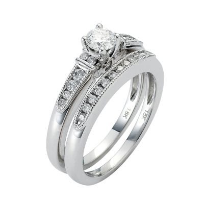 18ct White Gold 0.60 Carat Diamond Milgrain Bridal Ring Set