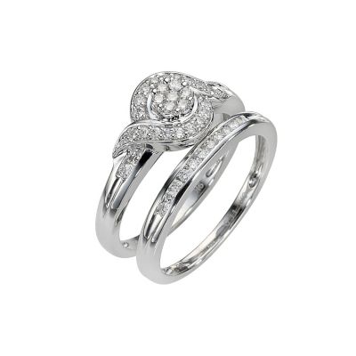 9ct White Gold Third Carat Diamond Cluster Bridal Ring Set