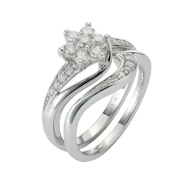 9ct White Gold Half Carat Diamond Daisy Bridal Ring Set