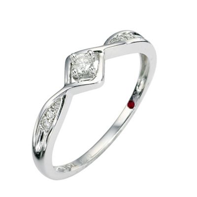 Cherished Silver Diamond Solitaire Ring with Pave Shoulders