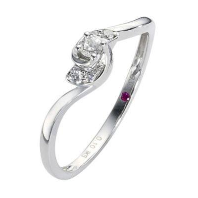 Cherished Silver Diamond Solitaire Ring with Pave Twist Shoulders - Product number 8456542