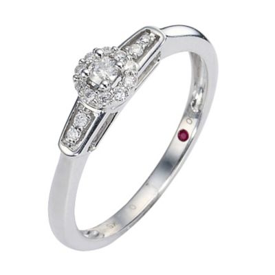 Cherished Silver Diamond Solitaire Ring with Pave Surround - Product number 8456933