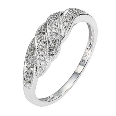 9ct White Gold Diamond Pave Set Double Crossover Ring