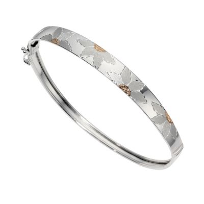 9ct White and Rose Gold Flower Pattern Hinged Bangle - Product number 8460221