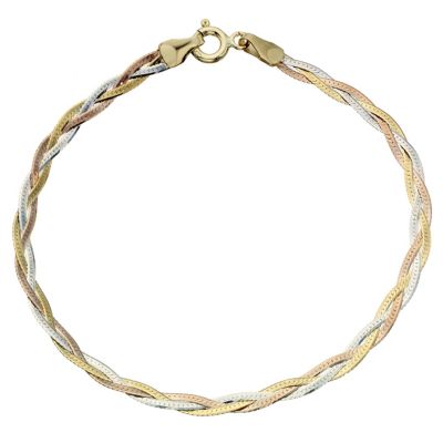 9ct Three Colour Gold Herringbone Bracelet