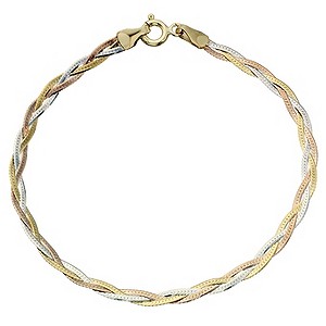 9ct Three Colour Gold Herringbone Bracelet