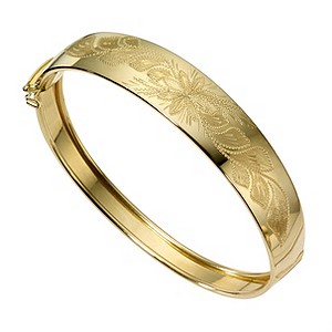 9ct Gold Engraved Flower and Leaf Pattern Hinged