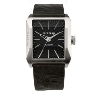 Firetrap Men's Black Rectangular Dial Leather Strap Watch - Product number 8462569